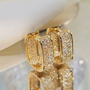 Gold Silver Plated Hoop Earrings With Cubic Zirconia Hip Hop Jewelry